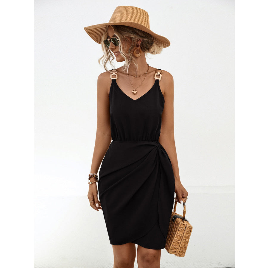 Twisted V - Neck Sleeveless Mini Dress Black / S Apparel and Accessories