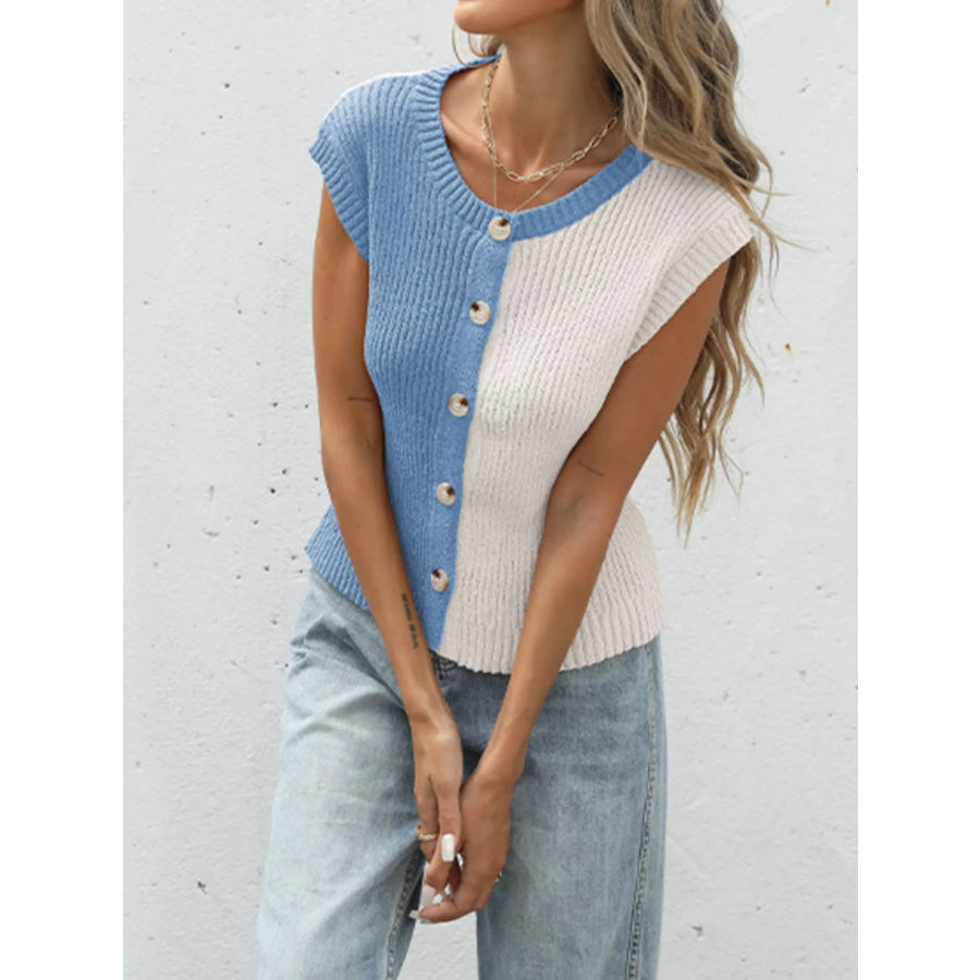 Two-Tone Button Up Cardigan Apparel and Accessories