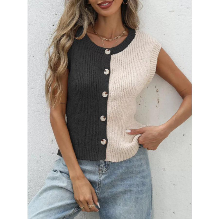 Two-Tone Button Up Cardigan Apparel and Accessories