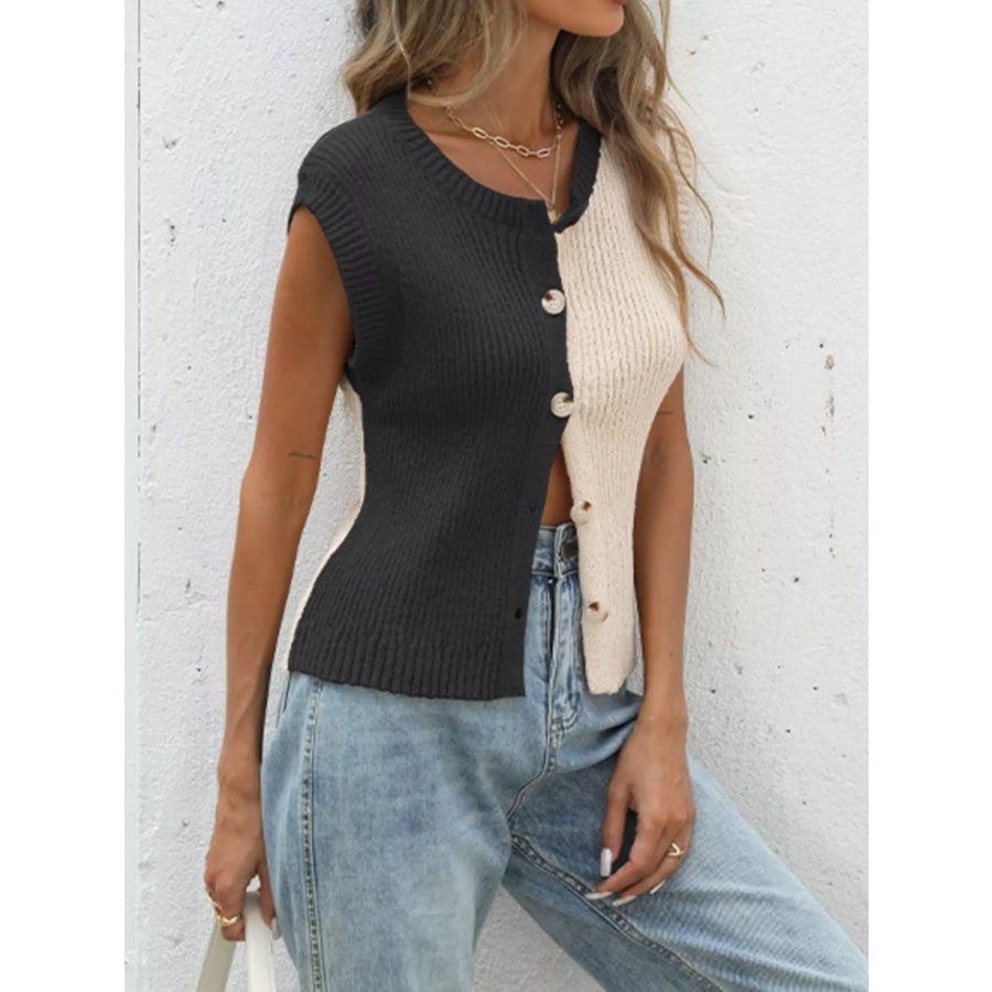 Two-Tone Button Up Cardigan Apparel and Accessories