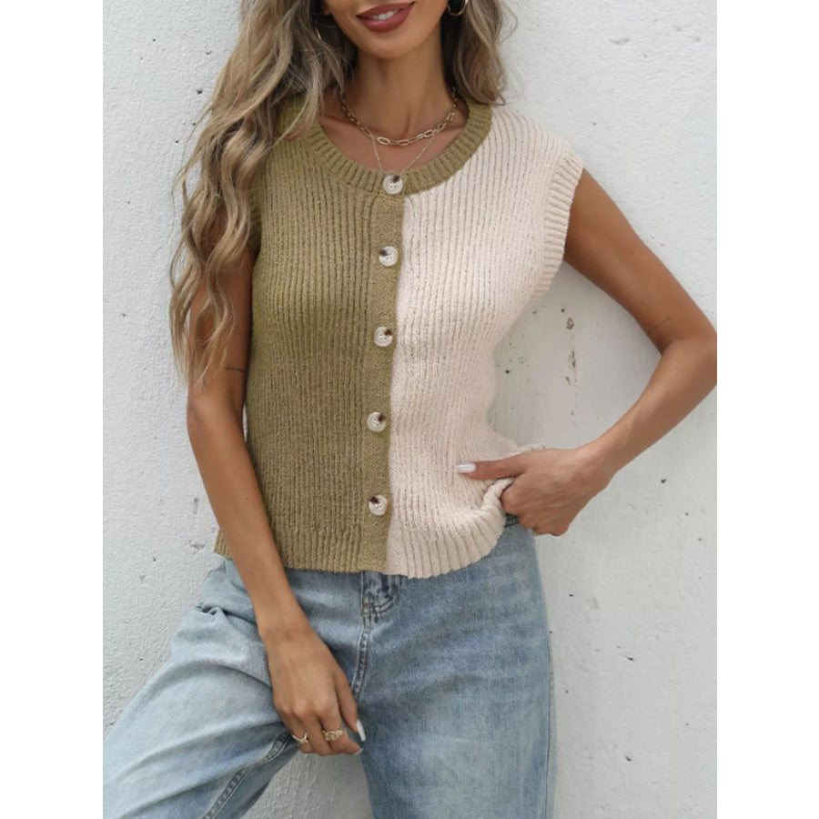 Two-Tone Button Up Cardigan Apparel and Accessories