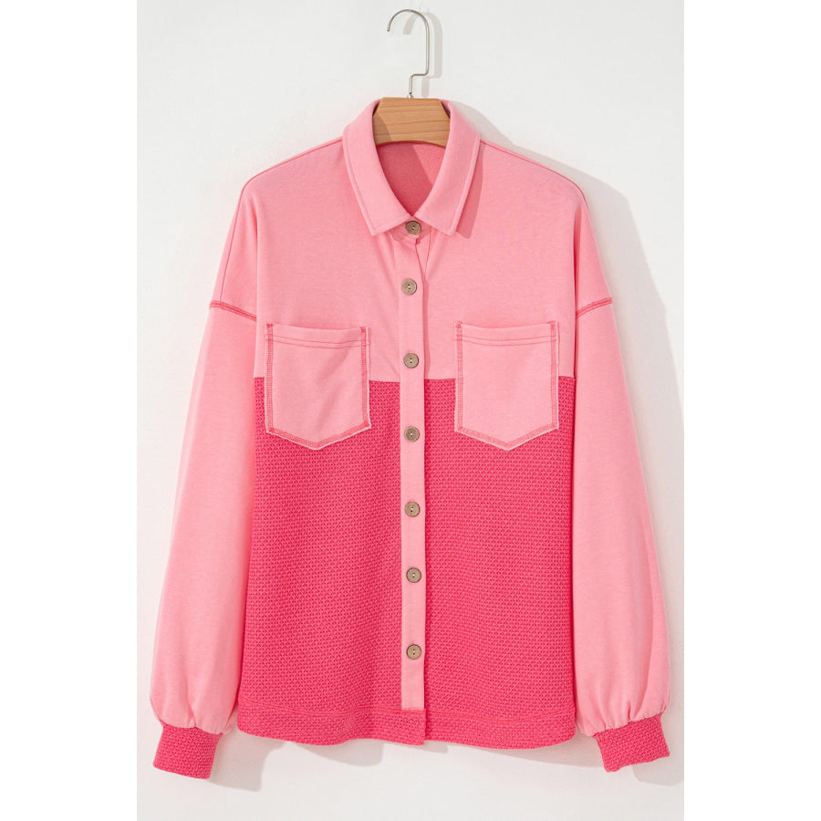Two Tone Button Up Drop Shoulder Shacket Apparel and Accessories