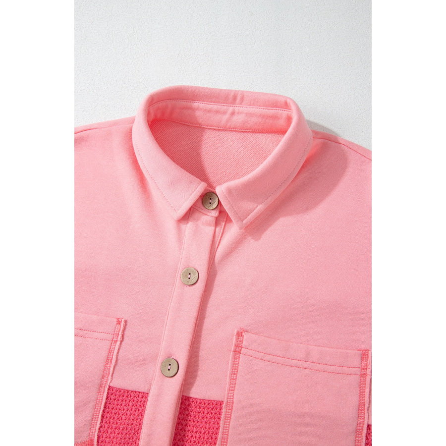 Two Tone Button Up Drop Shoulder Shacket Apparel and Accessories