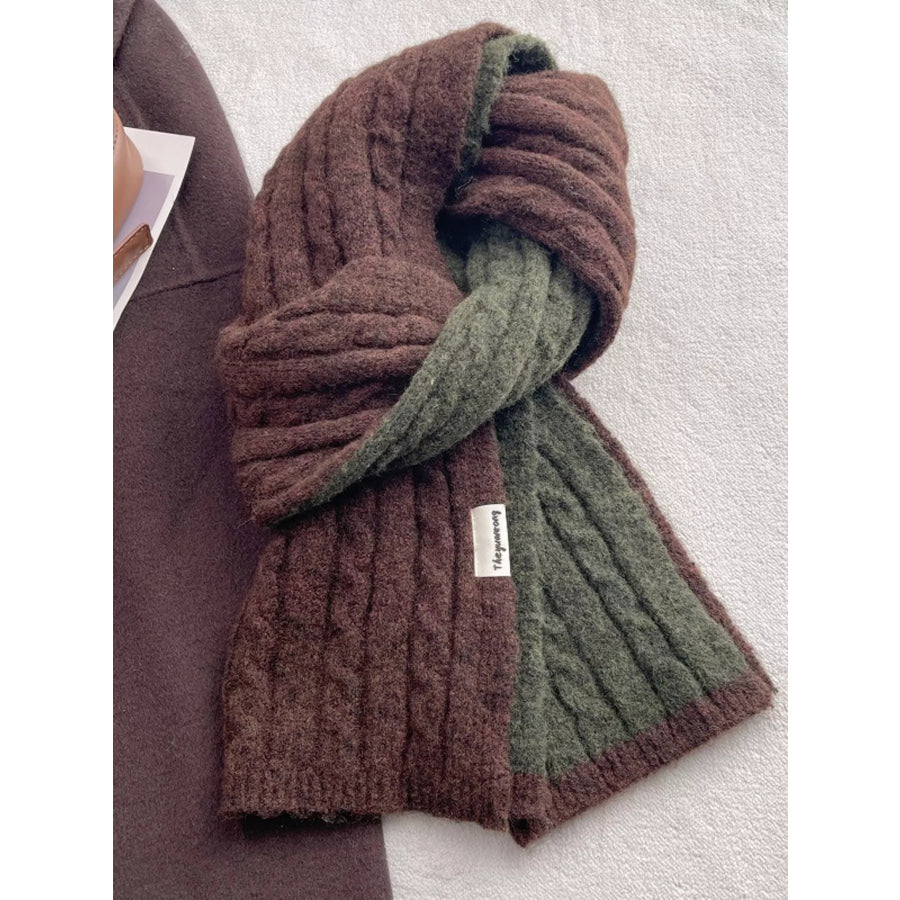 Two Tone Cable knit Warm Scarf Caramel / ONESIZE Apparel and Accessories
