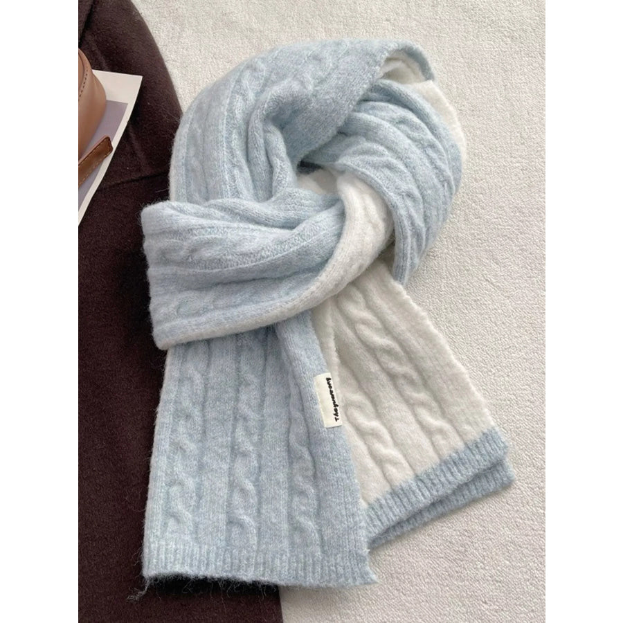 Two Tone Cable knit Warm Scarf Light Blue / ONESIZE Apparel and Accessories