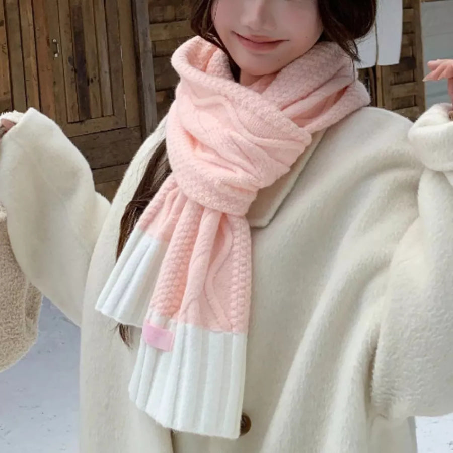 Two-Tone Cable Knitted Scarf Apparel and Accessories