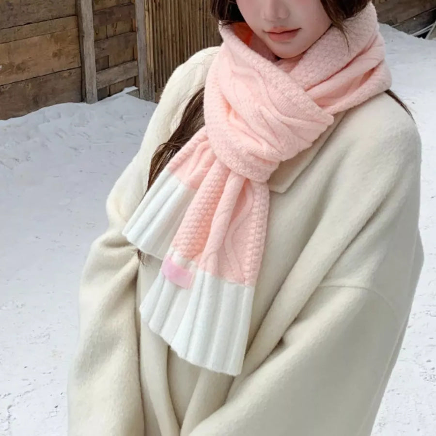 Two-Tone Cable Knitted Scarf Apparel and Accessories