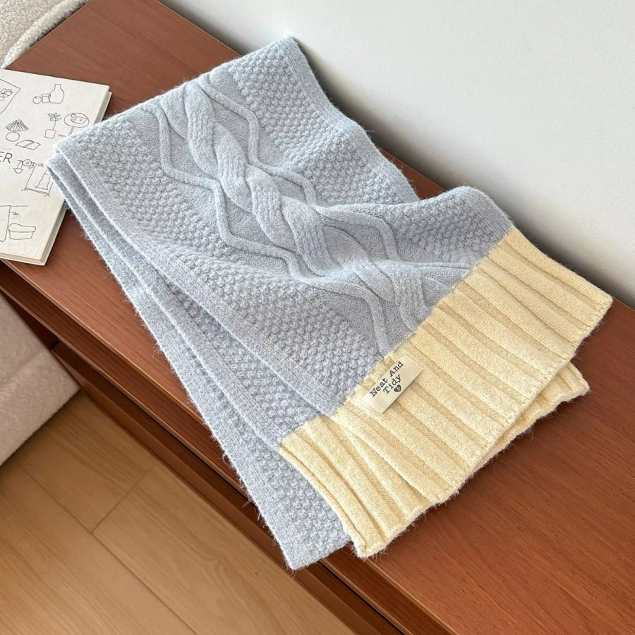 Two-Tone Cable Knitted Scarf Light Blue / One Size Apparel and Accessories
