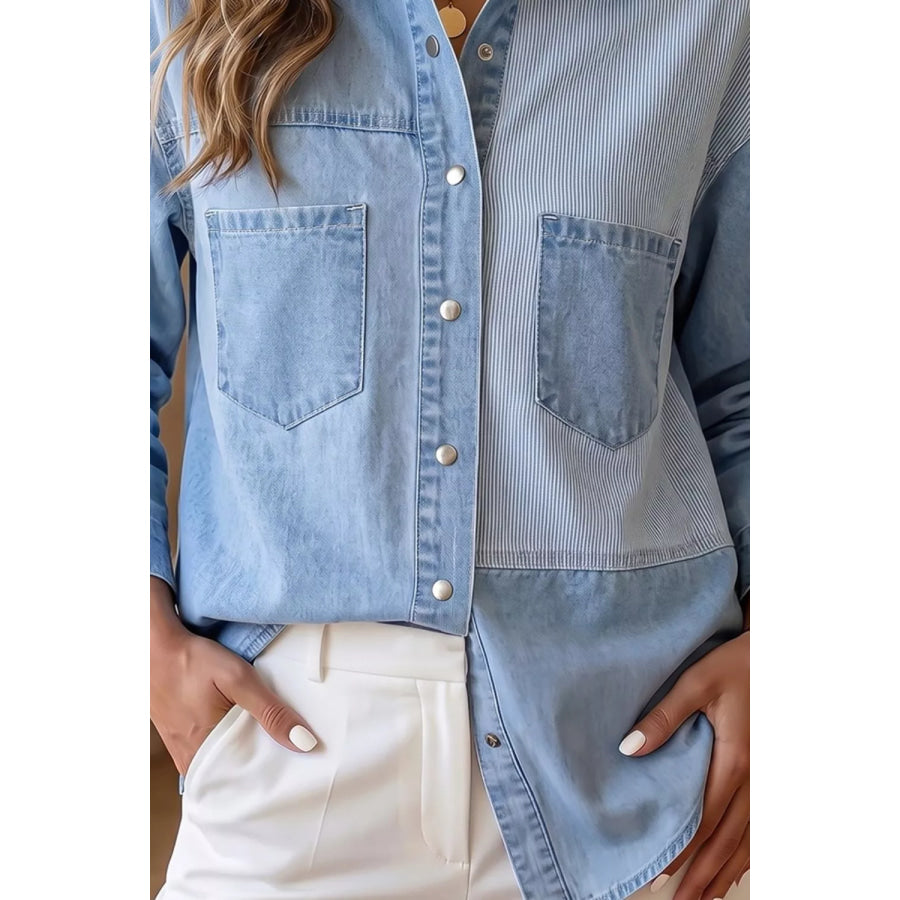 Two-Tone Denim Patchwork Shirt Apparel and Accessories