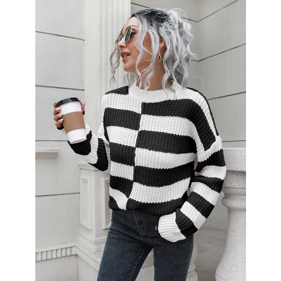 Two-Tone Dropped Shoulder Sweater