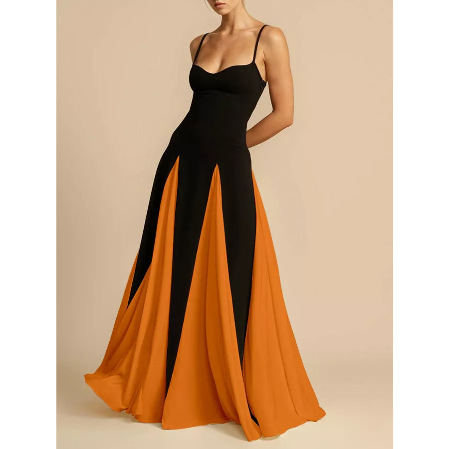 Two-Tone Flowing Maxi Dress Black/Orange / S Apparel and Accessories