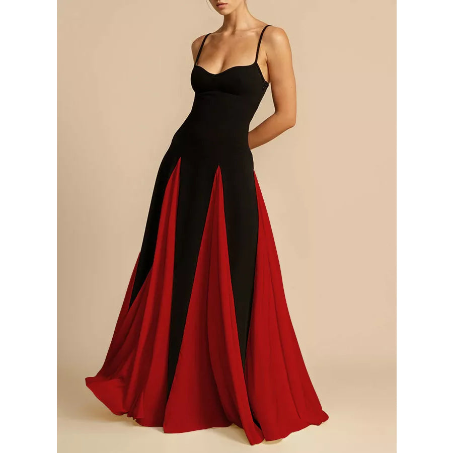 Two-Tone Flowing Maxi Dress Black/Red / S Apparel and Accessories