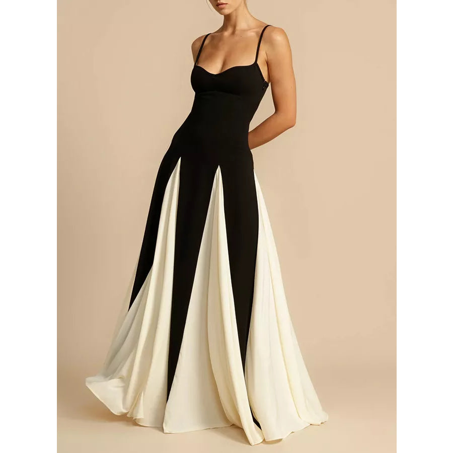 Two-Tone Flowing Maxi Dress Black/White / S Apparel and Accessories