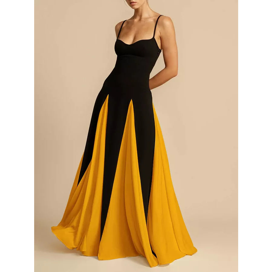 Two-Tone Flowing Maxi Dress Black/Yellow / S Apparel and Accessories