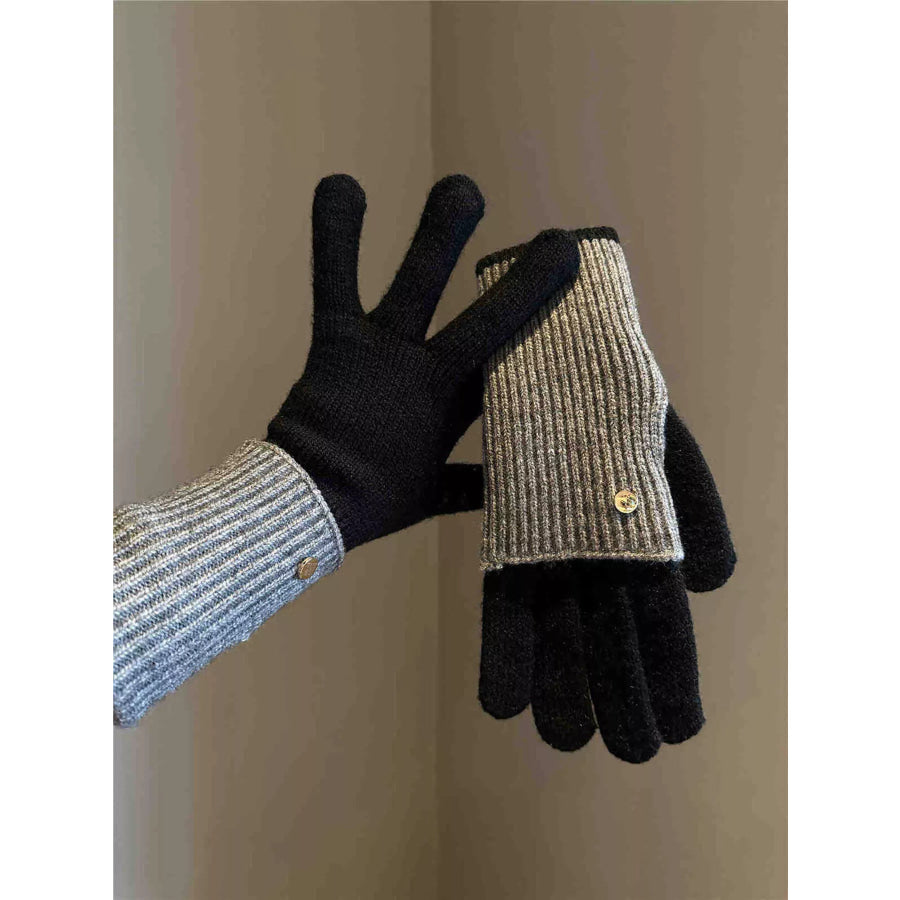 Two-Tone Knitted Gloves Black / ONESIZE Apparel and Accessories