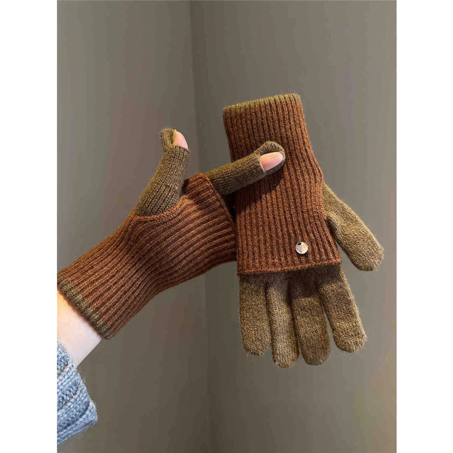 Two-Tone Knitted Gloves Brown Caramel / ONESIZE Apparel and Accessories