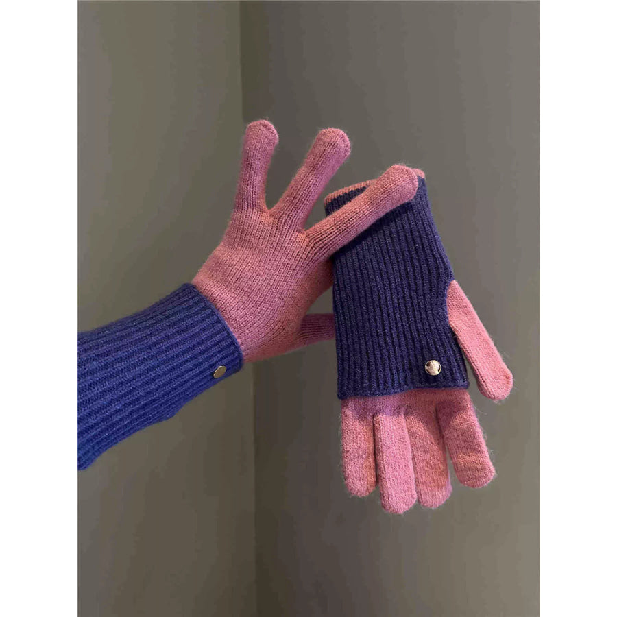 Two-Tone Knitted Gloves Pink Purple / ONESIZE Apparel and Accessories