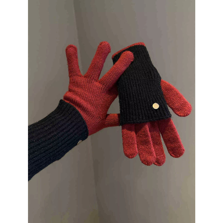 Two-Tone Knitted Gloves Red / ONESIZE Apparel and Accessories