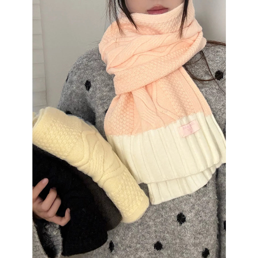 Two-Tone Knitted Warm Scarf Pink / ONESIZE Apparel and Accessories