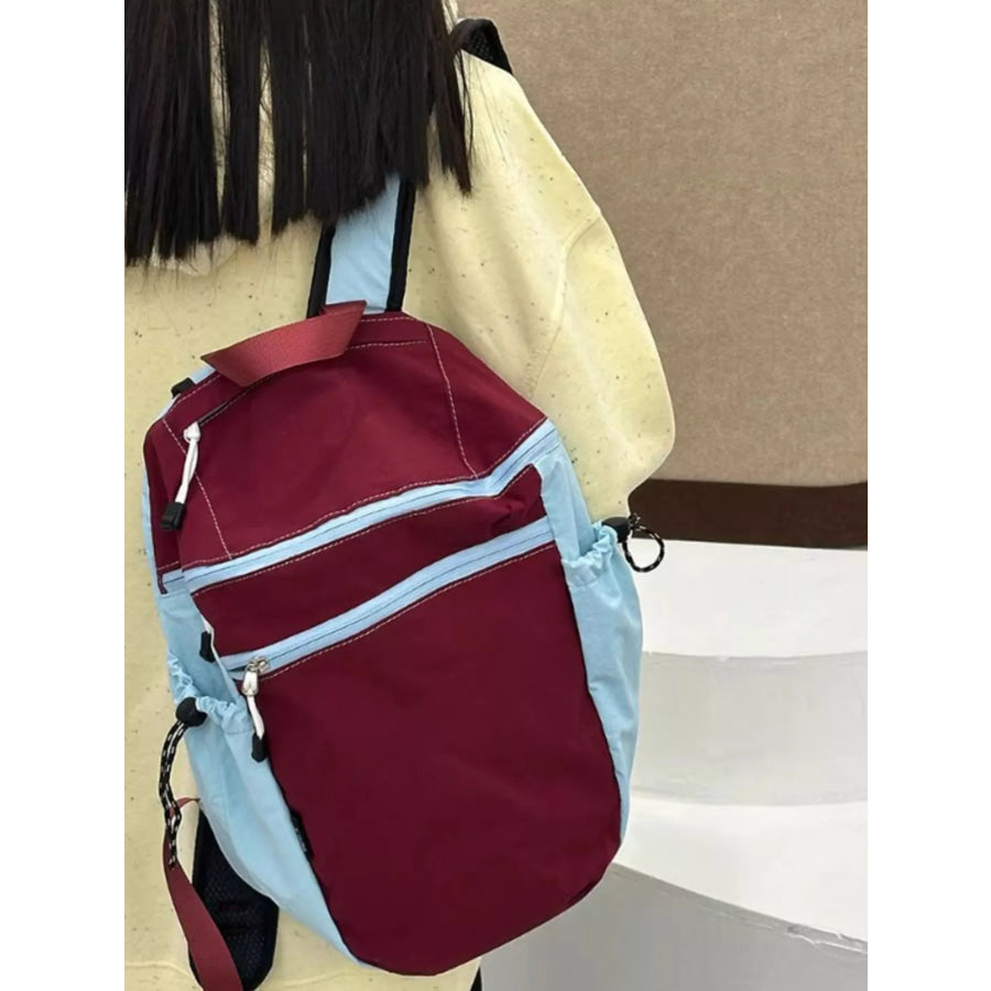 Two-Tone Lightweight Casual Backpack Bag Red / One Size Apparel and Accessories