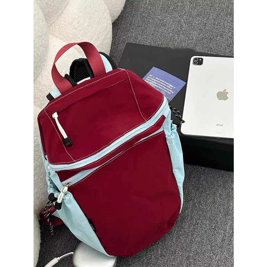 Two-Tone Lightweight Casual Backpack Bag Red / One Size Apparel and Accessories