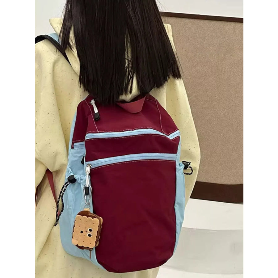 Two-Tone Lightweight Casual Backpack Bag Red / One Size Apparel and Accessories