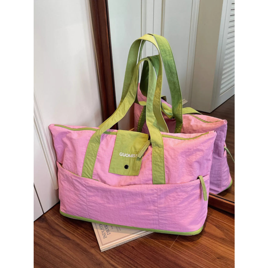 Two-Tone Lightweight Travel Bag Pink / One Size Apparel and Accessories