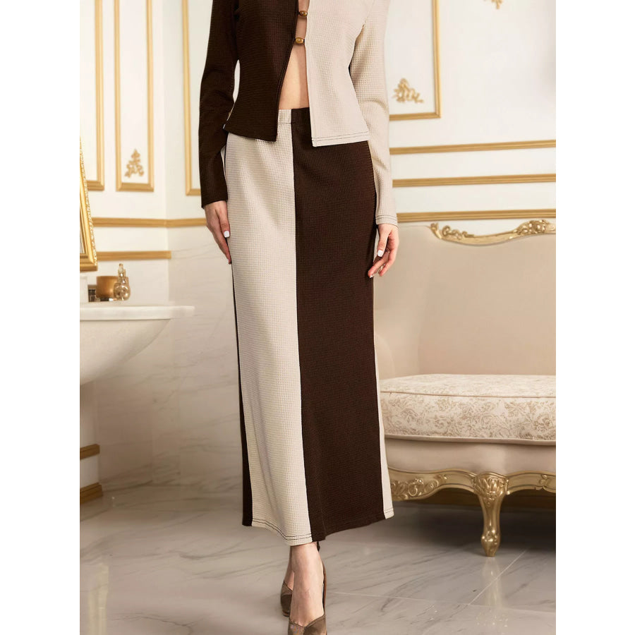 Two-Tone Long Sleeve Top and Maxi Skirt Set Apparel Accessories