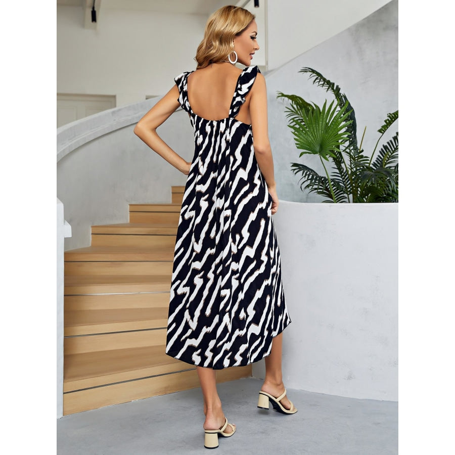 Two-Tone Low Back Midi Dress Black/White / S