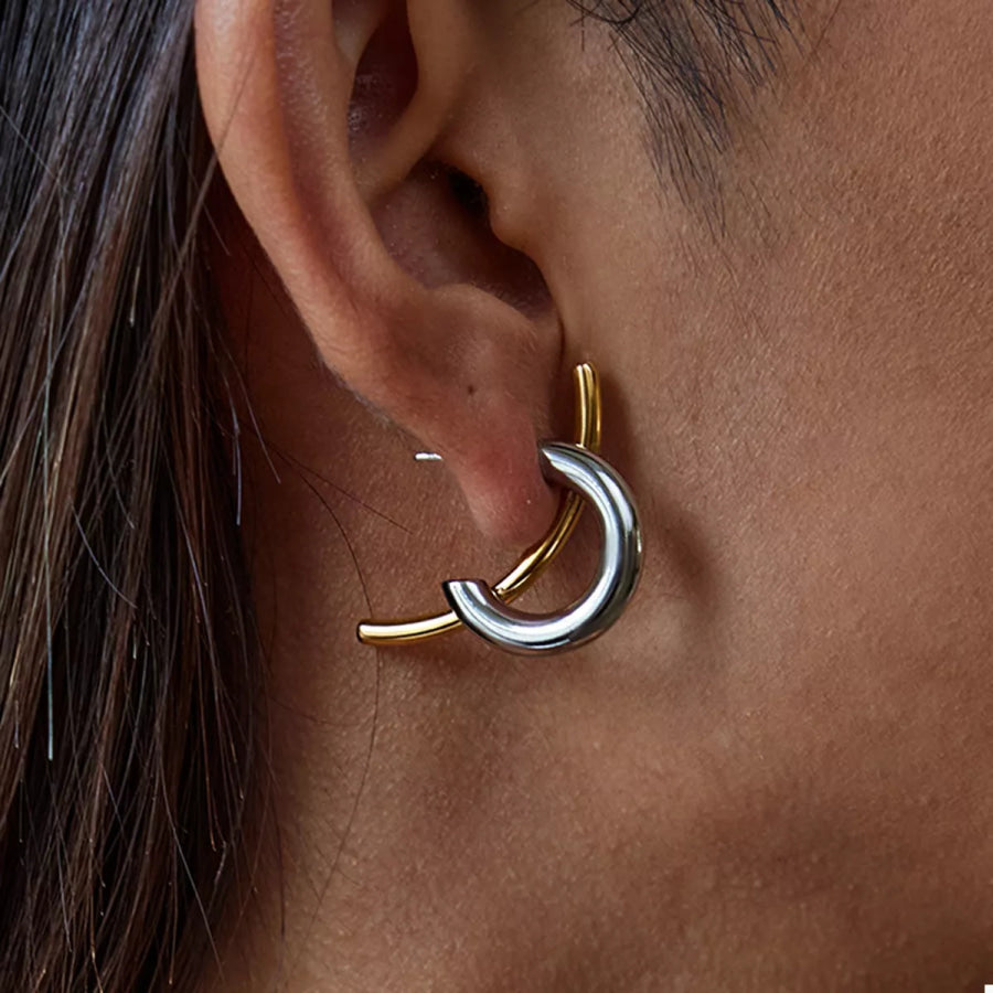 Two-Tone Modern C-Hoop Earrings Silver / onesize Apparel and Accessories