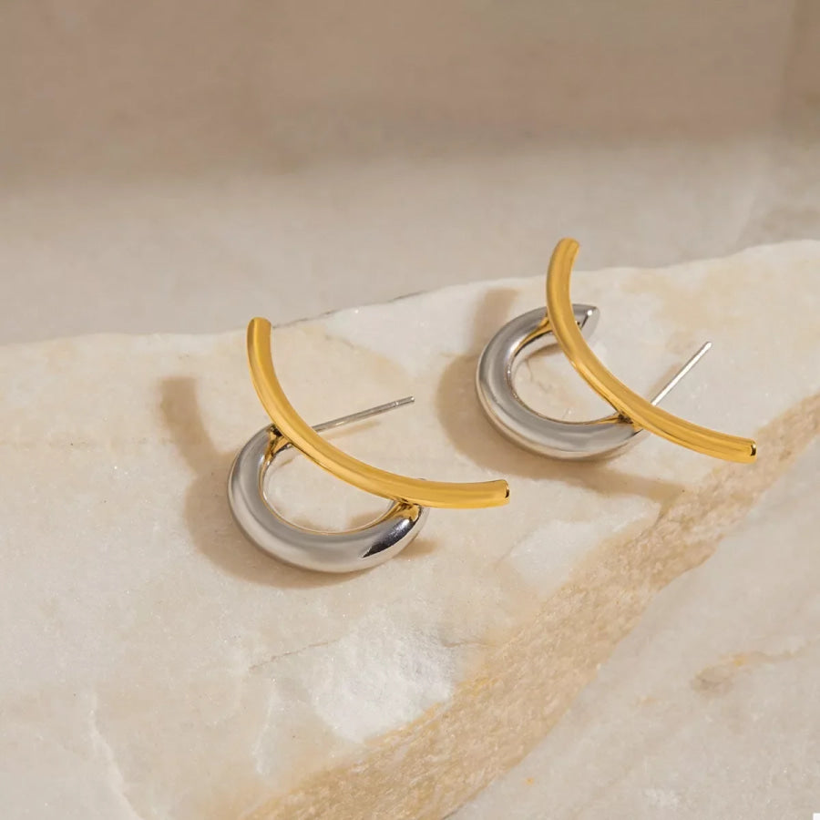 Two-Tone Modern C-Hoop Earrings Silver / onesize Apparel and Accessories