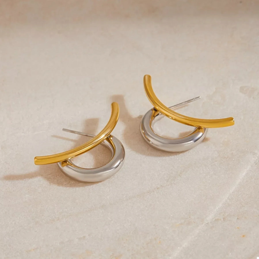 Two-Tone Modern C-Hoop Earrings Silver / onesize Apparel and Accessories