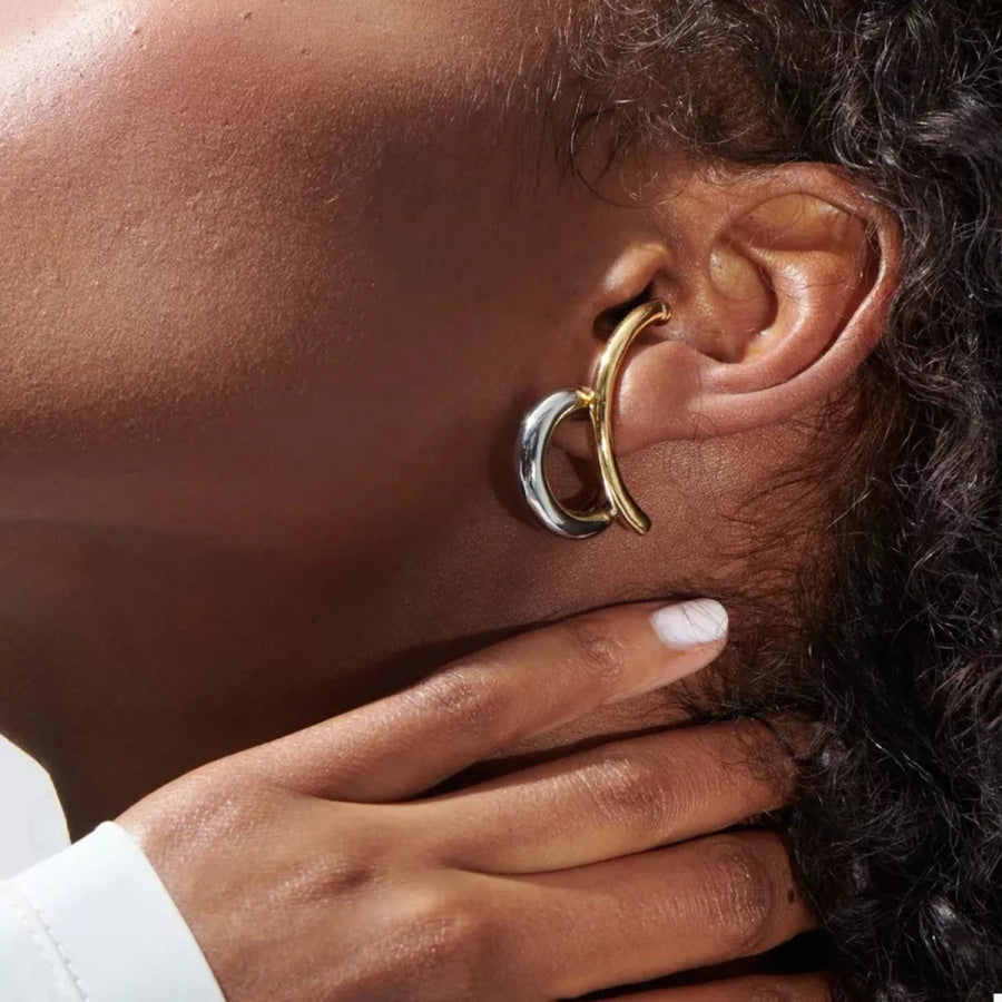 Two-Tone Modern C-Hoop Earrings Silver / onesize Apparel and Accessories