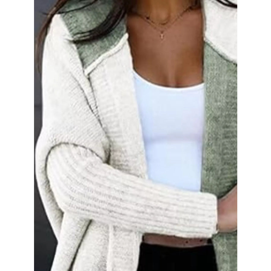 Two-Tone Open Front Knit Hooded Cardigan Apparel and Accessories