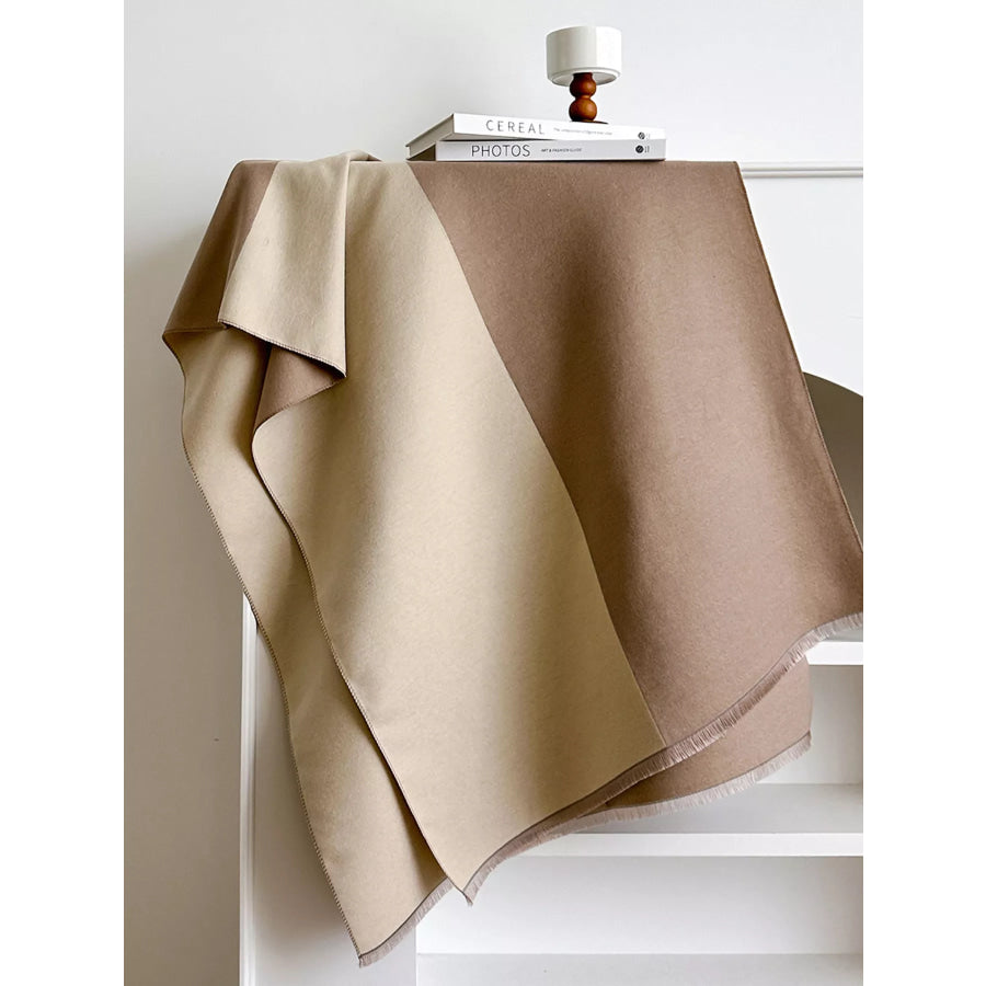 Two-Tone Raw Hem Scarf Beige / One Size Apparel and Accessories