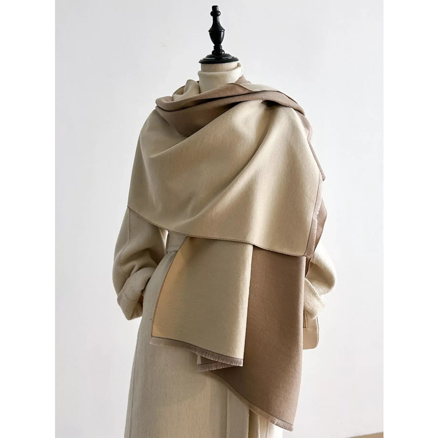 Two-Tone Raw Hem Scarf Beige / One Size Apparel and Accessories