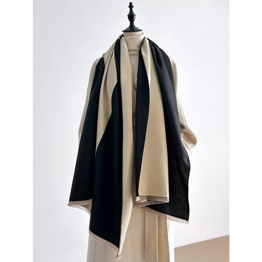 Two-Tone Raw Hem Scarf Black / One Size Apparel and Accessories