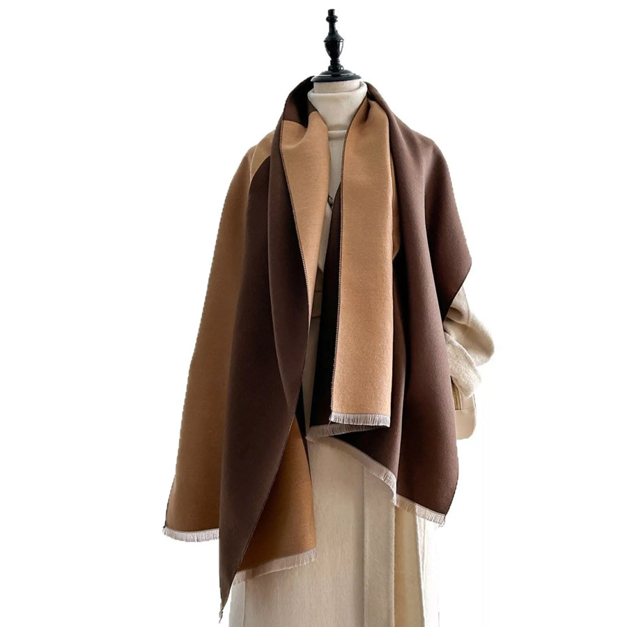 Two-Tone Raw Hem Scarf Brown / One Size Apparel and Accessories