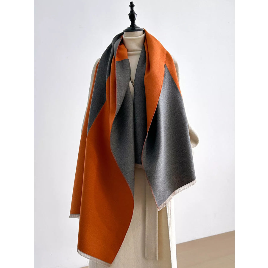 Two-Tone Raw Hem Scarf Gray / One Size Apparel and Accessories