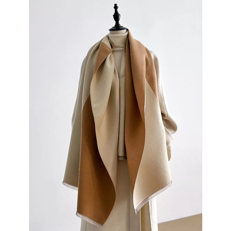 Two-Tone Raw Hem Scarf Khaki / One Size Apparel and Accessories