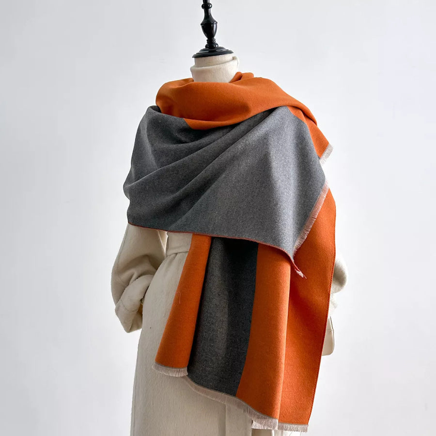 Two-Tone Raw Hem Scarf Orange / One Size Apparel and Accessories