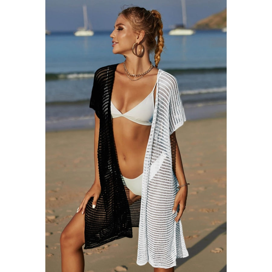 Two-Tone Side Slit Open Front Cover Up Black / One Size