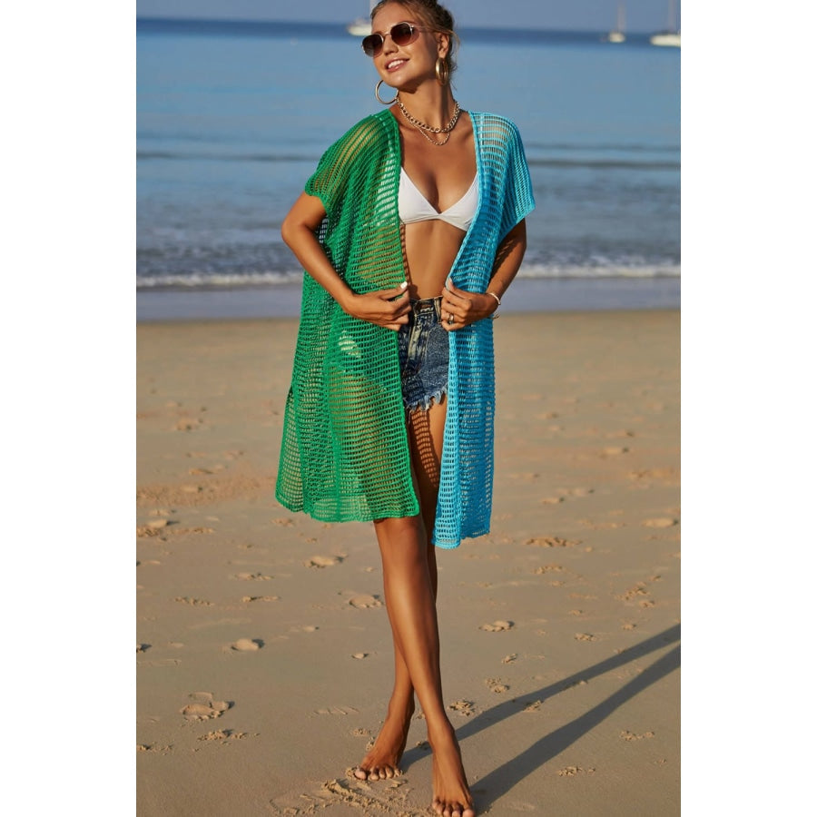 Two-Tone Side Slit Open Front Cover Up