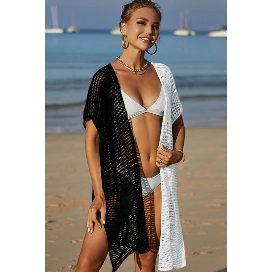 Two-Tone Side Slit Open Front Cover Up