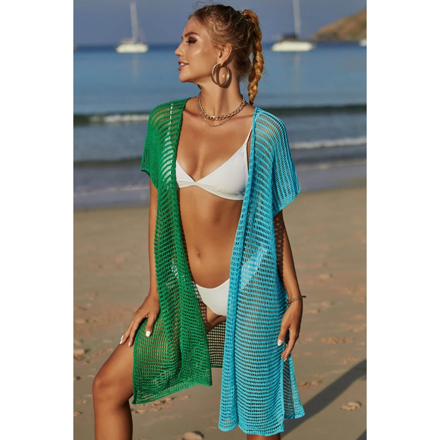 Two-Tone Side Slit Open Front Cover Up