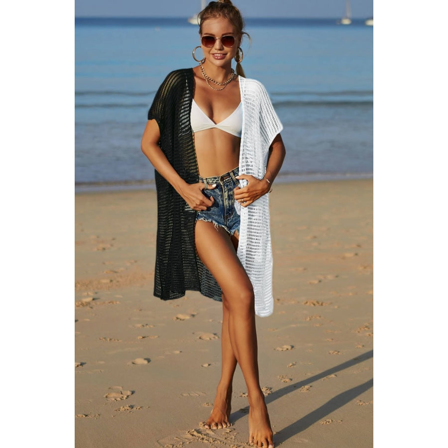 Two-Tone Side Slit Open Front Cover Up