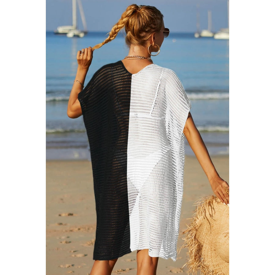 Two-Tone Side Slit Open Front Cover Up