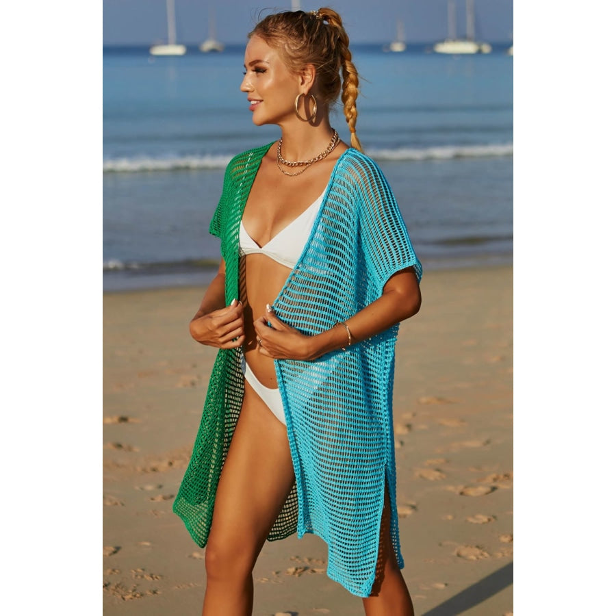 Two-Tone Side Slit Open Front Cover Up