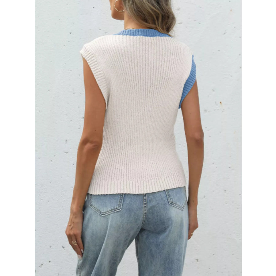 Two-Tone Sleeveless Knit Cardigan Apparel and Accessories