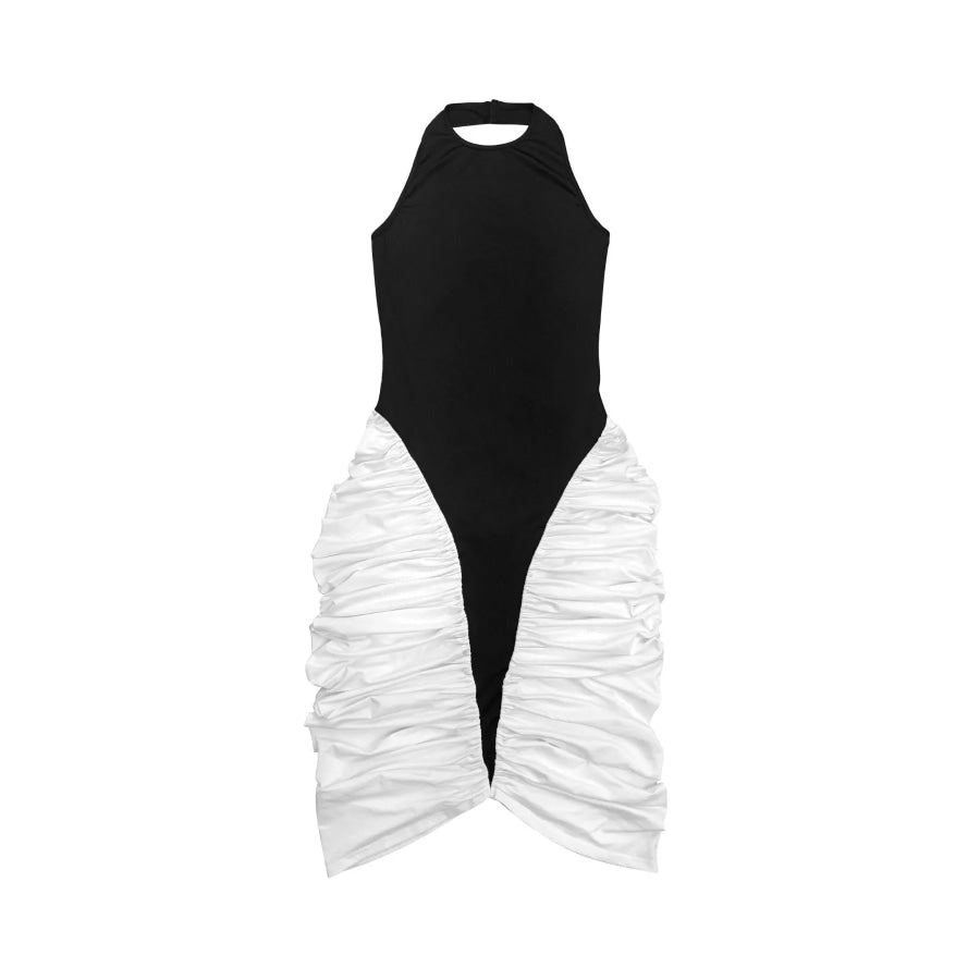 Two-Tone Sleeveless Ruched Midi Dress Apparel and Accessories